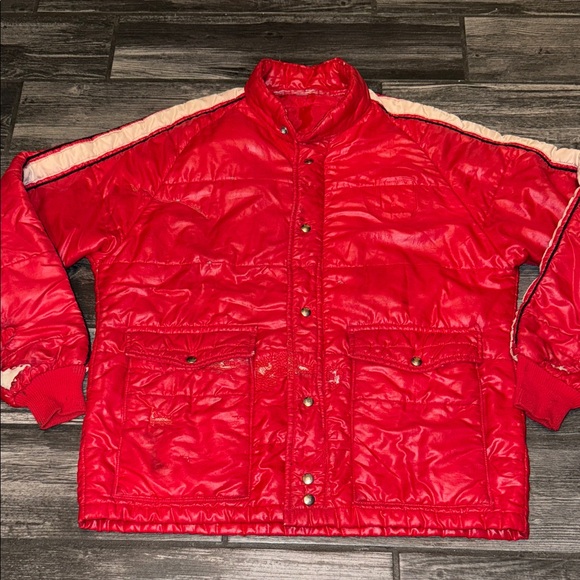 Red Quilted Men's Jacket puffer 1960s distressed talon zipper xl - Picture 1 of 8